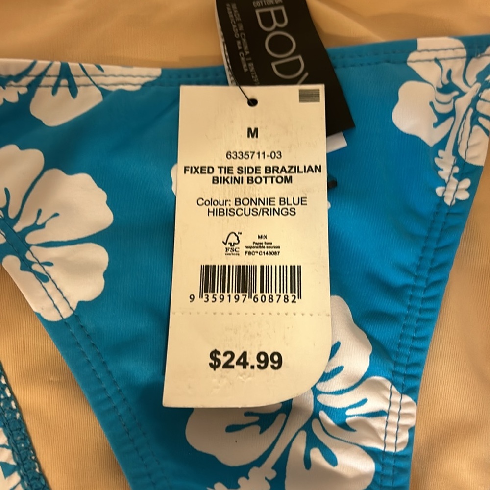 Bikini bottom NWT Brazilian coverage aqua hibscus print side tie size M - Picture 3 of 6